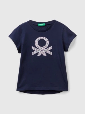 Benetton, T-shirt In Organic Cotton With Embroidered Logo, size 110, Dark Blue, Kids United Colors of Benetton