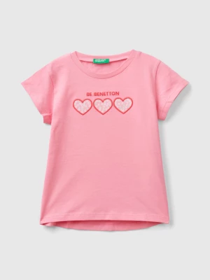 Benetton, T-shirt In Organic Cotton With Embroidered Logo, size 110, Pink, Kids United Colors of Benetton