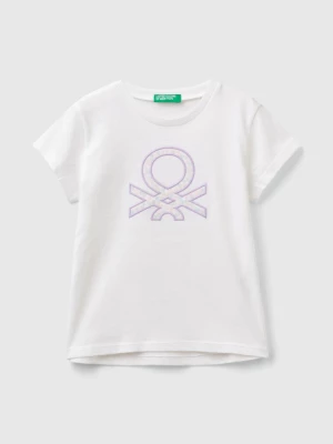 Benetton, T-shirt In Organic Cotton With Embroidered Logo, size 82, White, Kids United Colors of Benetton