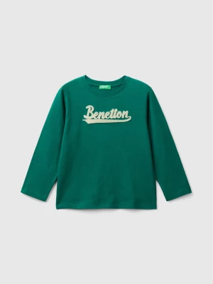 Benetton, T-shirt In Organic Cotton With Embroidered Logo, size 90, Dark Green, Kids United Colors of Benetton