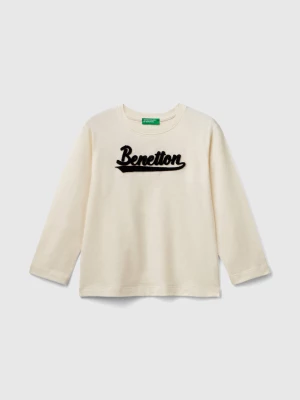 Benetton, T-shirt In Organic Cotton With Embroidered Logo, size 98, Creamy White, Kids United Colors of Benetton