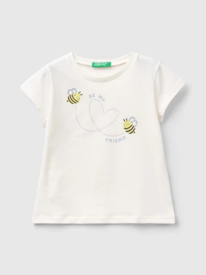 Benetton, T-shirt In Organic Cotton With Glitter, size 104, White, Kids United Colors of Benetton