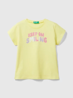 Benetton, T-shirt In Organic Cotton With Glitter, size 110, Yellow, Kids United Colors of Benetton