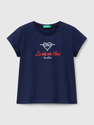 Zdjęcie produktu Benetton, T-shirt In Cotton With Glitter, size 116, Dark Blue, Kids United Colors of Benetton