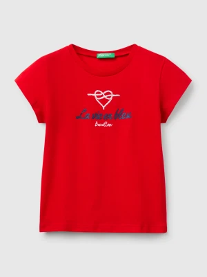 Benetton, T-shirt In Cotton With Glitter, size 116, Red, Kids United Colors of Benetton