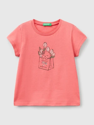 Benetton, T-shirt In Organic Cotton With Glitter, size 116, Salmon, Kids United Colors of Benetton