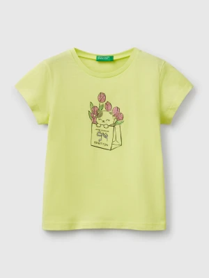 Benetton, T-shirt In Cotton With Glitter, size 116, Yellow, Kids United Colors of Benetton