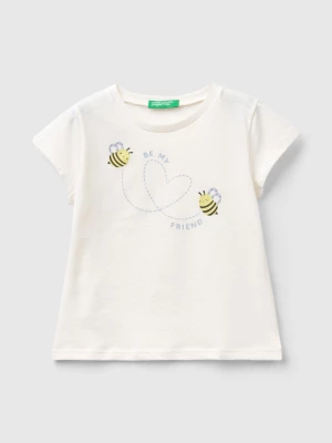 Benetton, T-shirt In Organic Cotton With Glitter, size 82, White, Kids United Colors of Benetton