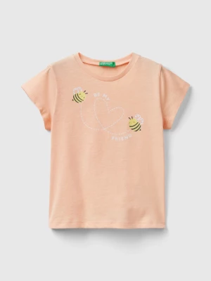 Benetton, T-shirt In Organic Cotton With Glitter, size 98, Peach, Kids United Colors of Benetton