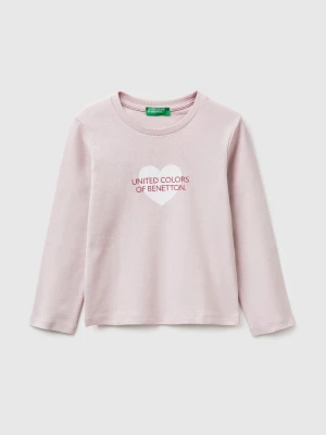 Benetton, T-shirt In Organic Cotton With Glittery Logo, Size: 116, Pink, Kids United Colors of Benetton