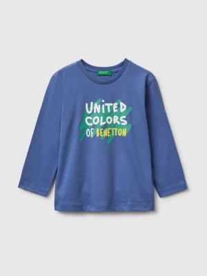 Benetton, T-shirt In Organic Cotton With Logo Print, Size: 116, Light Blue, Kids United Colors of Benetton