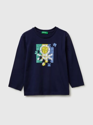 Benetton, T-shirt In Organic Cotton With Logo Print, Size: 116, Dark Blue, Kids United Colors of Benetton