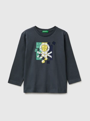 Benetton, T-shirt In Organic Cotton With Logo Print, Size: 116, Dark Gray, Kids United Colors of Benetton