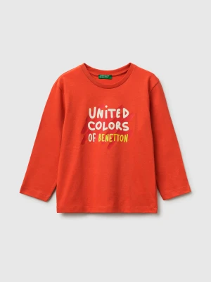 Benetton, T-shirt In Organic Cotton With Logo Print, Size: 116, Red, Kids United Colors of Benetton