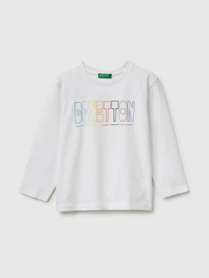 Benetton, T-shirt In Organic Cotton With Logo Print, Size: 116, White, Kids United Colors of Benetton