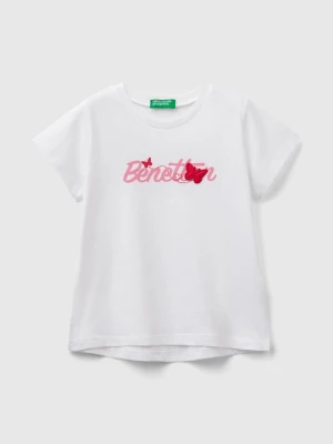 Benetton, T-shirt In Organic Cotton With Logo Print, size 82, White, Kids United Colors of Benetton