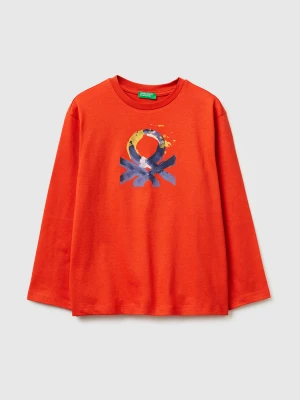 Benetton, T-shirt In Organic Cotton With Logo Print, Size: XL, Red, Kids United Colors of Benetton