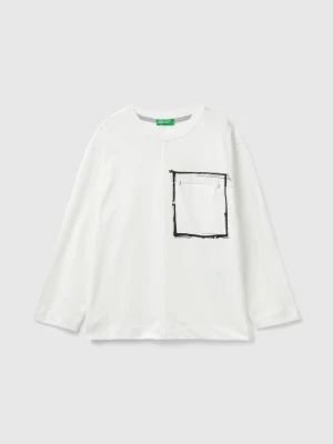 Benetton, T-shirt In Organic Cotton With Pocket, size L, White, Kids United Colors of Benetton