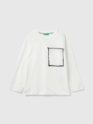 Benetton, T-shirt In Organic Cotton With Pocket, size XL, White, Kids United Colors of Benetton