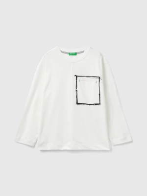 Benetton, T-shirt In Organic Cotton With Pocket, size S, White, Kids United Colors of Benetton