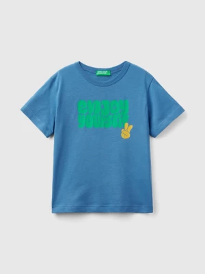 Benetton, T-shirt In Organic Cotton With Print, size 104, Blue, Kids United Colors of Benetton