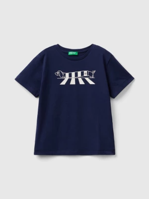 Benetton, T-shirt In Organic Cotton With Print, size 104, Dark Blue, Kids United Colors of Benetton