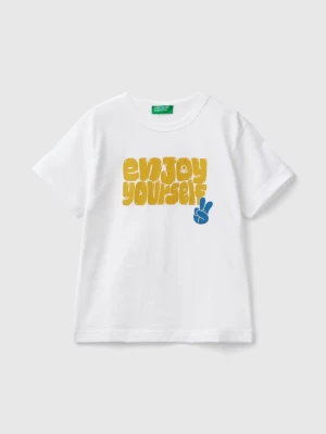 Benetton, T-shirt In Organic Cotton With Print, size 104, White, Kids United Colors of Benetton