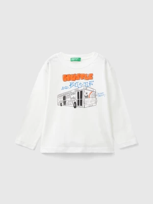 Benetton, T-shirt In Organic Cotton With Print, size 110, Creamy White, Kids United Colors of Benetton