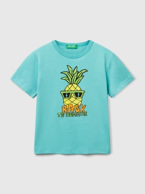 Benetton, T-shirt In Organic Cotton With Print, size 116, Aqua, Kids United Colors of Benetton