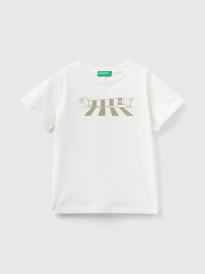 Benetton, T-shirt In Organic Cotton With Print, size 116, Creamy White, Kids United Colors of Benetton