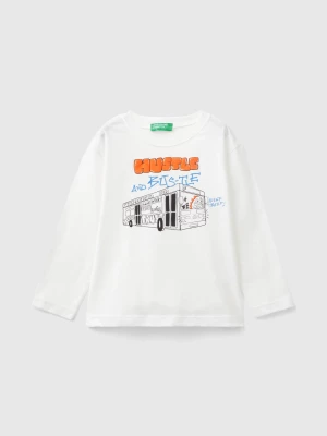 Benetton, T-shirt In Organic Cotton With Print, size 116, Creamy White, Kids United Colors of Benetton