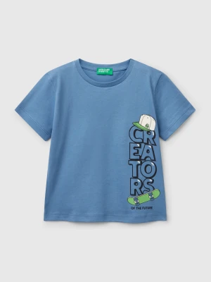 Benetton, T-shirt In Cotton With Print, size 116, Light Blue, Kids United Colors of Benetton