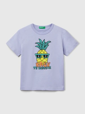 Benetton, T-shirt In Organic Cotton With Print, size 104, Lilac, Kids United Colors of Benetton