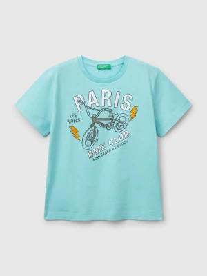 Benetton, T-shirt In Cotton With Print, size 116, Turquoise, Kids United Colors of Benetton