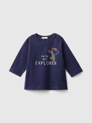 Benetton, T-shirt In Organic Cotton With Print, size 50, Dark Blue, Kids United Colors of Benetton