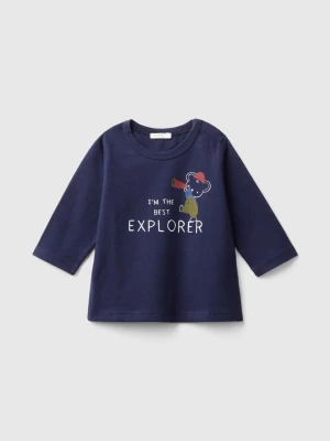 Benetton, T-shirt In Organic Cotton With Print, size 62, Dark Blue, Kids United Colors of Benetton