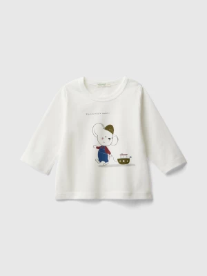 Benetton, T-shirt In Organic Cotton With Print, size 74, Creamy White, Kids United Colors of Benetton