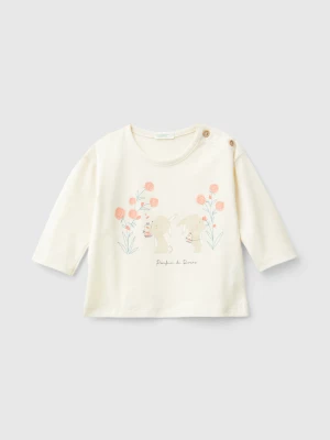 Benetton, T-shirt In Organic Cotton With Print, size 82, Creamy White, Kids United Colors of Benetton