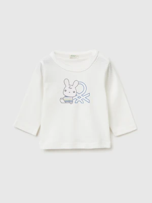 Benetton, T-shirt In Organic Cotton With Print, Size: 82, Creamy White, Kids United Colors of Benetton