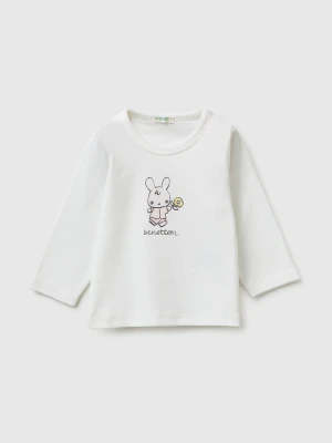 Benetton, T-shirt In Organic Cotton With Print, Size: 82, Creamy White, Kids United Colors of Benetton