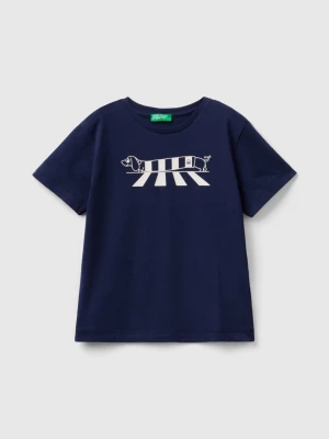Benetton, T-shirt In Organic Cotton With Print, size 82, Dark Blue, Kids United Colors of Benetton