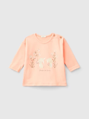 Benetton, T-shirt In Organic Cotton With Print, size 74, Peach, Kids United Colors of Benetton