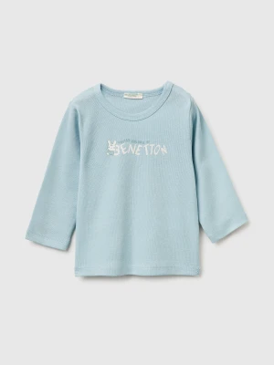 Benetton, T-shirt In Organic Cotton With Print, Size: 82, Sky Blue, Kids United Colors of Benetton
