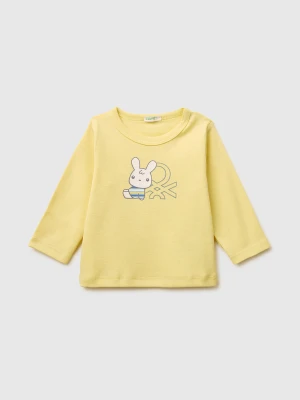 Benetton, T-shirt In Organic Cotton With Print, Size: 82, Yellow, Kids United Colors of Benetton