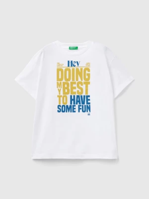 Benetton, T-shirt In Organic Cotton With Print, size S, White, Kids United Colors of Benetton