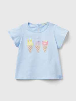 Benetton, T-shirt In Pure Organic Cotton, size 82, Sky Blue, Kids United Colors of Benetton