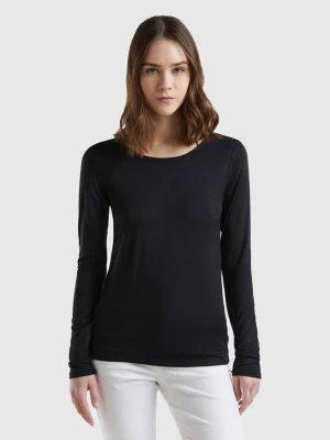 Benetton, T-shirt In Sustainable Stretch Viscose, size L, Black, Women United Colors of Benetton