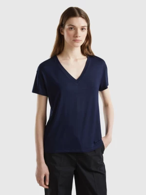 Benetton, T-shirt In Sustainable Stretch Viscose, size XL, Dark Blue, Women United Colors of Benetton