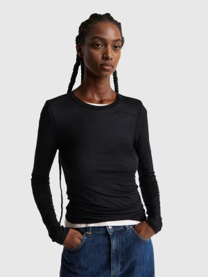 Benetton, T-shirt In Viscose And Cashmere Blend, Size: XXS, Black, Women United Colors of Benetton