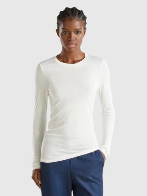 Zdjęcie produktu Benetton, T-shirt In Viscose And Cashmere Blend, size S, Creamy White, Women United Colors of Benetton